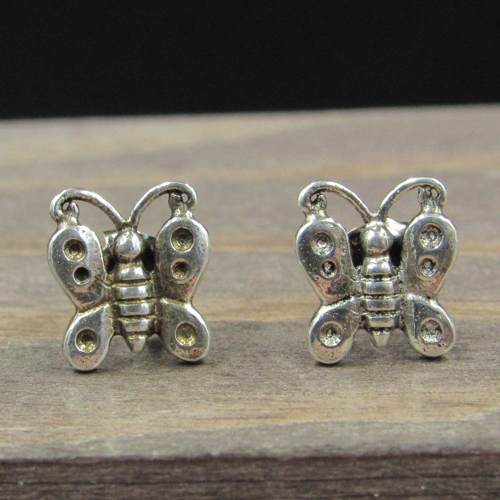Sterling Tiny Rustic Butterfly Stud Earrings - image 1
